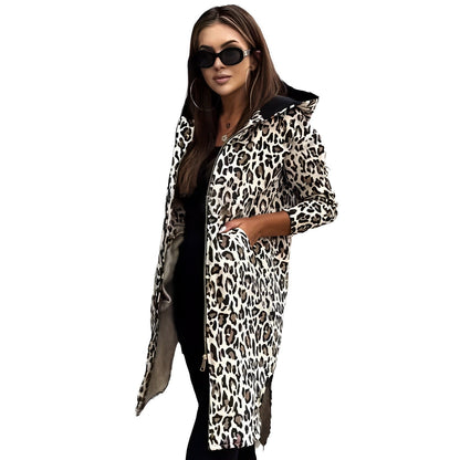 Variant image for Dam Trenchcoat Lång Leopardmönster Klassisk Design Polyester och Bomull-1