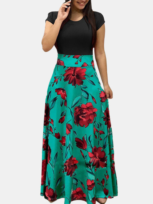 Maxiklänning Dam Blommönster O-hals Lång Polyester Sommar 1