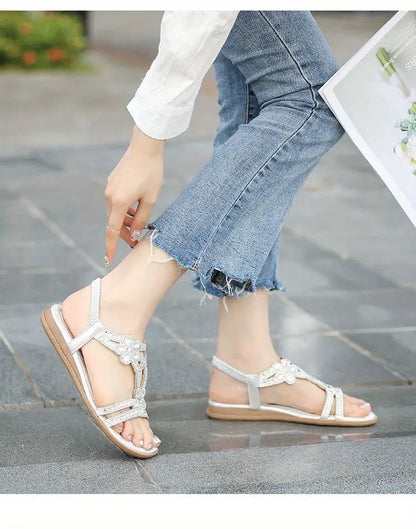 Damsandaler Platta i Syntetiskt Läder med Elastisk Ankelrem - Svart, Bekväm och Chic Design 6