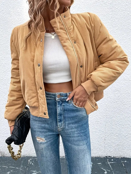 Damjacka Zip-design Kapellkrage Mjuk Varm Tyg-1