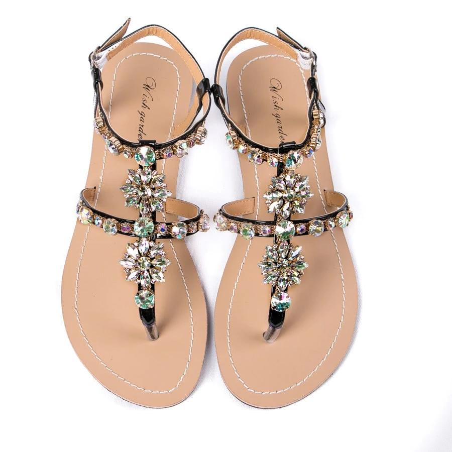 Dam Sandaler Gladiatorer Blommotiv PU Platta Skor-5