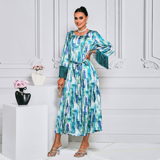 Dam Maxiklänning Mönstrad Polyester med Bredd Midjeband 1