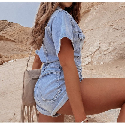 Dam Jumpsuit Retro Denim Högkvalitativt Material-4