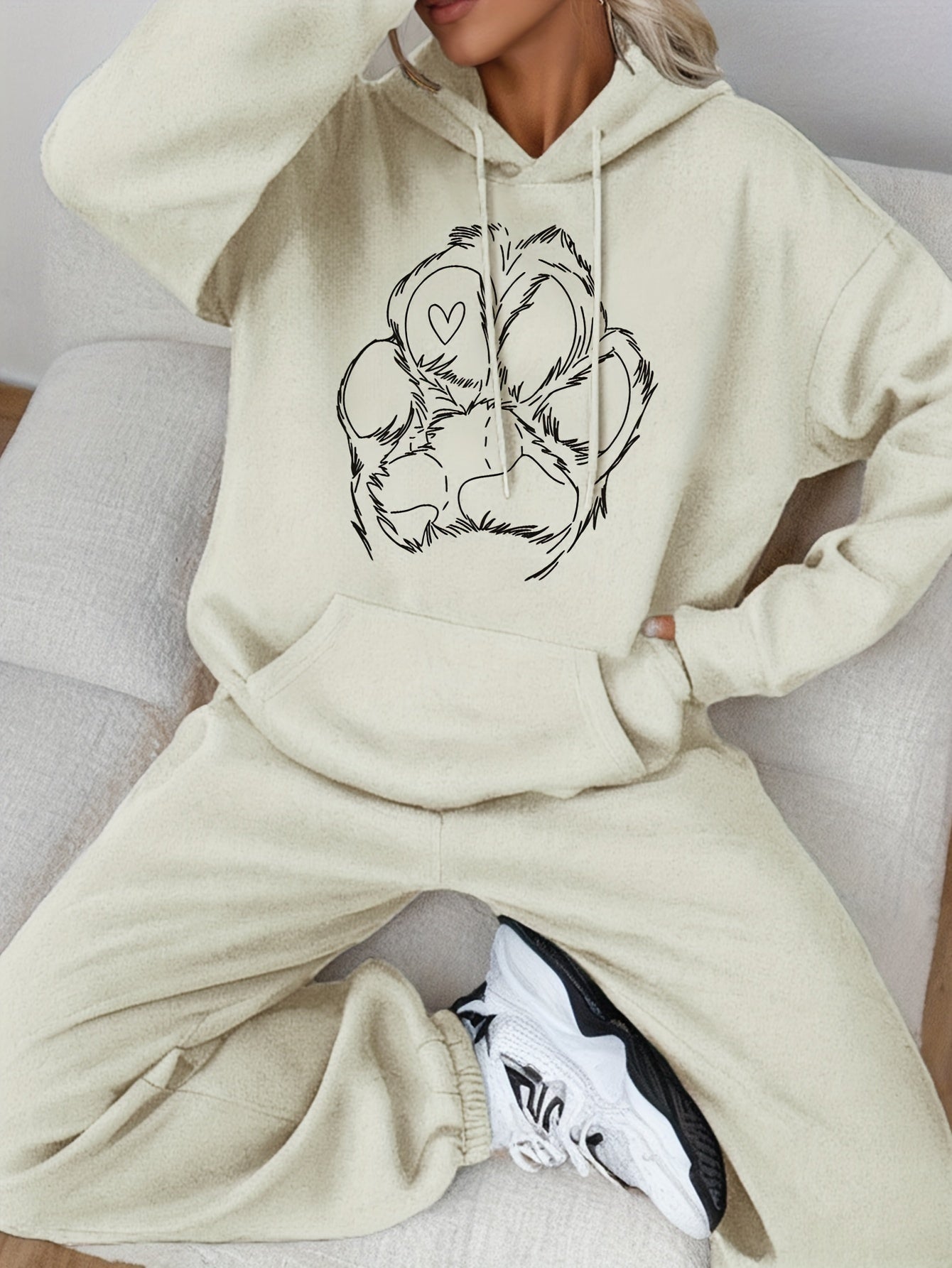 Variant image for Dam Casual Tröja och Joggingbyxor med Tassmönster i Mjuk Bomullsmix-7