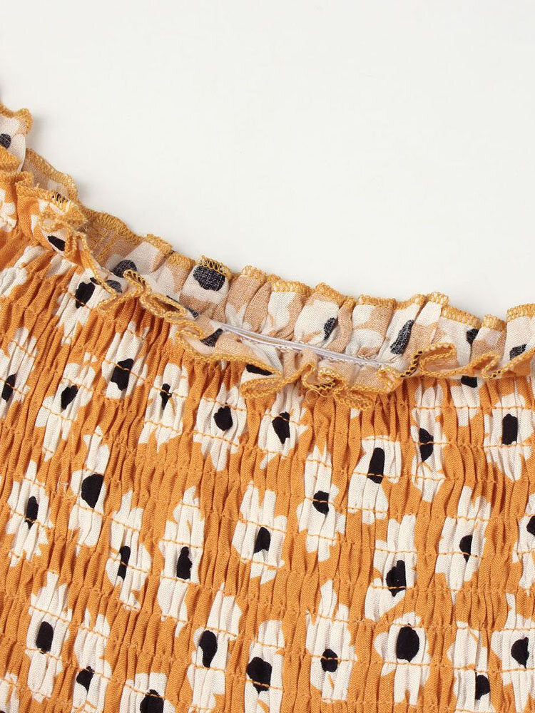 Kvinnors Midi Klänning Blommönster Kort Ärmar Mjuk Tyg 6