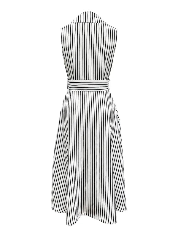 Dam Klänning Randig Polyester Elegant Design med Fickor-2