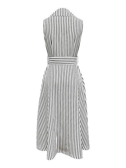 Dam Klänning Randig Polyester Elegant Design med Fickor-2