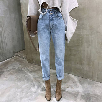 Damjeans Hög Midja Stretch Fotledsjeans i Bomull och Polyester-6
