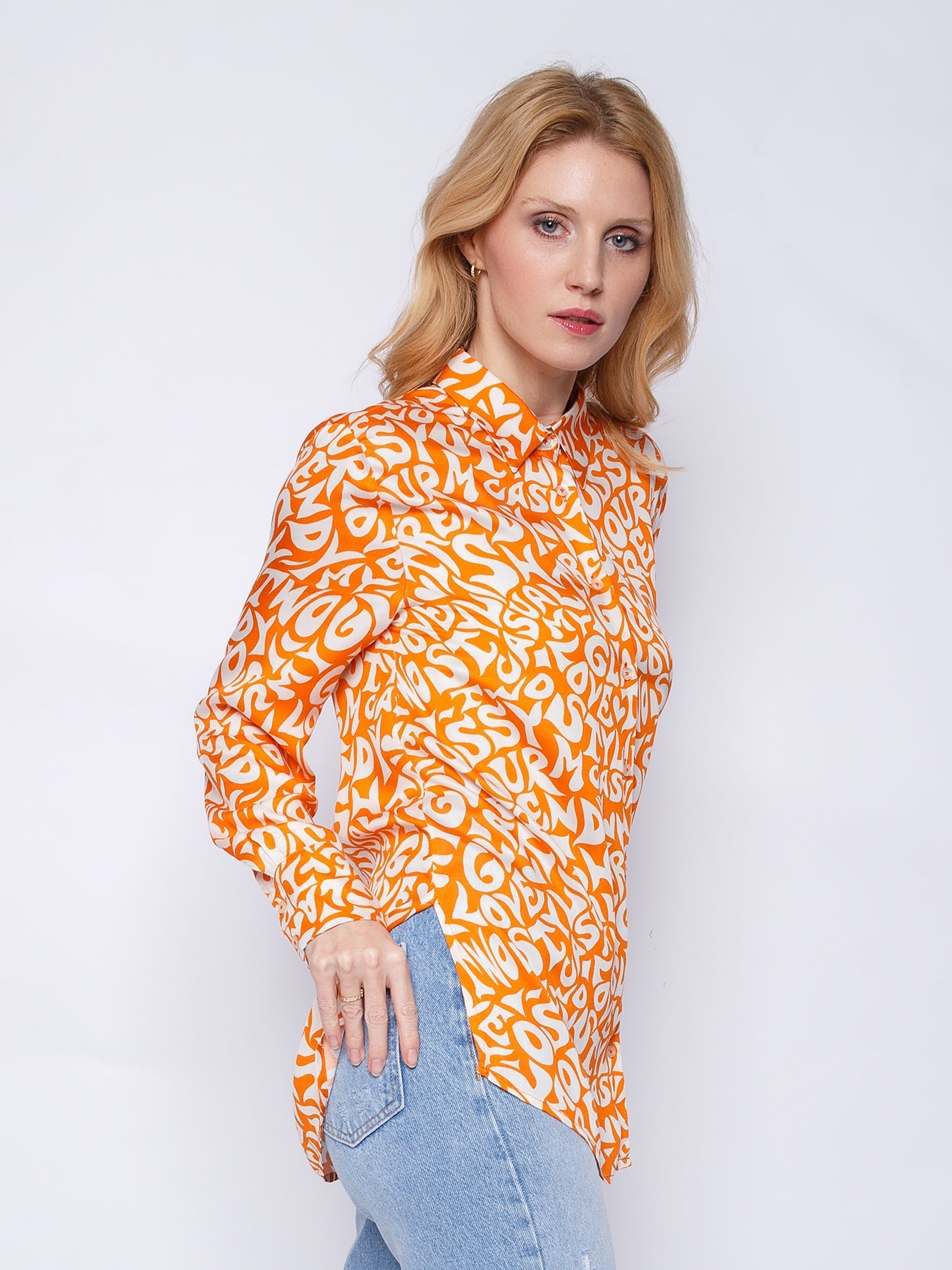 Herrskjorta Långärmad med Brevtryck 100% Bomull-2