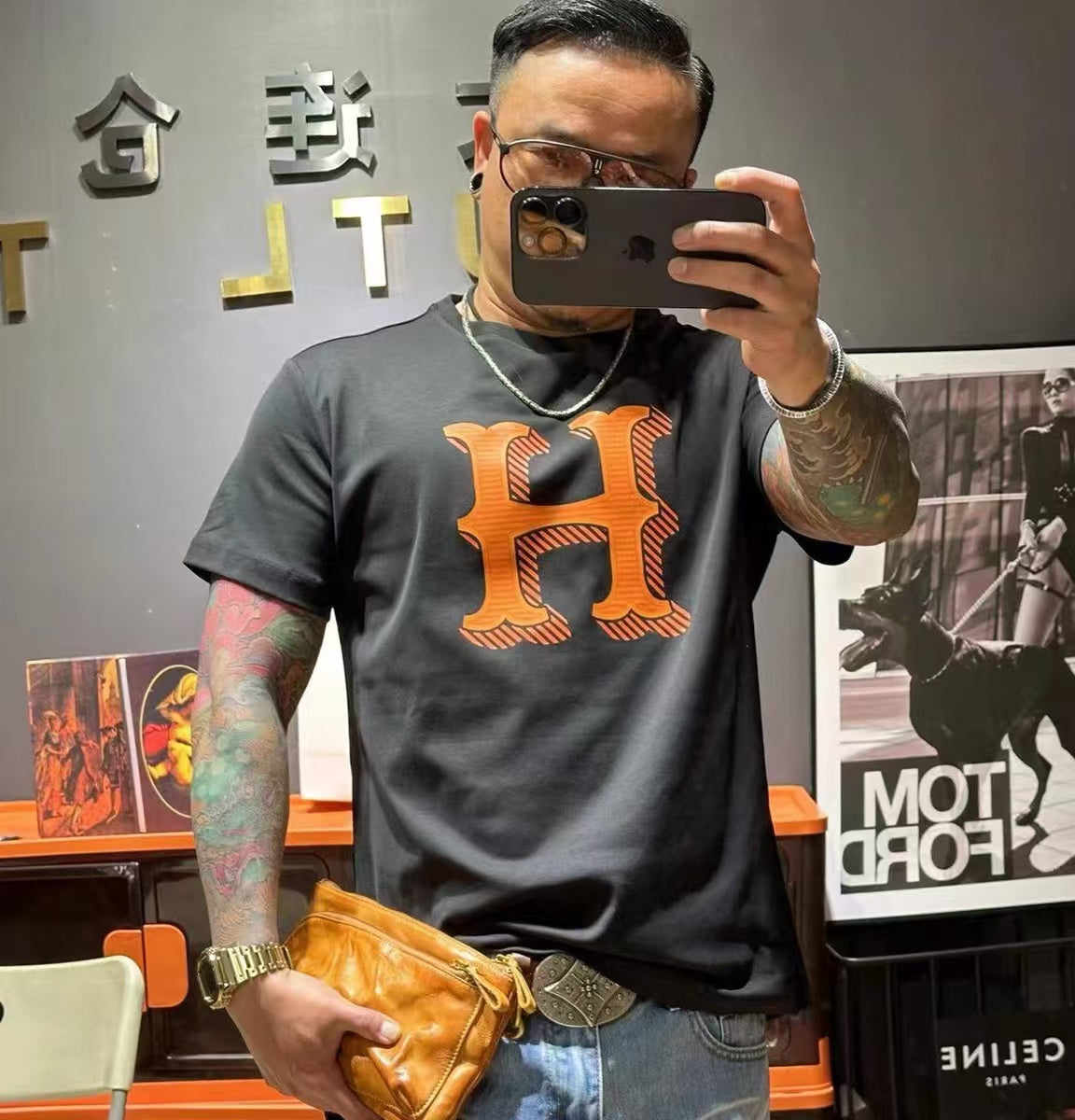 Herr T-shirt Standardtryck Av Andningsaktiv Bomull-2