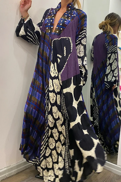 Variant image for Fina Dam Klänningar Modern Mönstrad V-Hals i Högkvalitativt Tyg-1