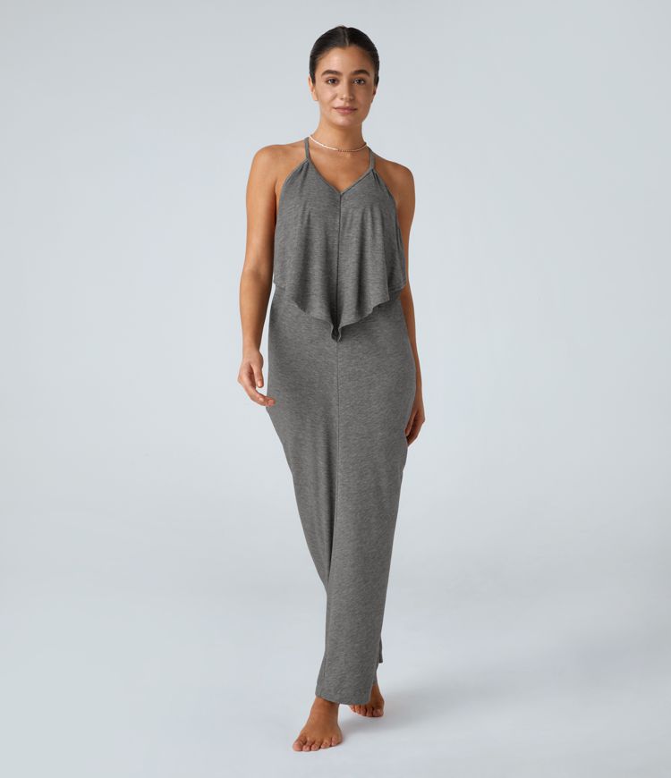 Maxiklänning Dam V-ringning Baklös Fyrvägs Stretch Polyester 11