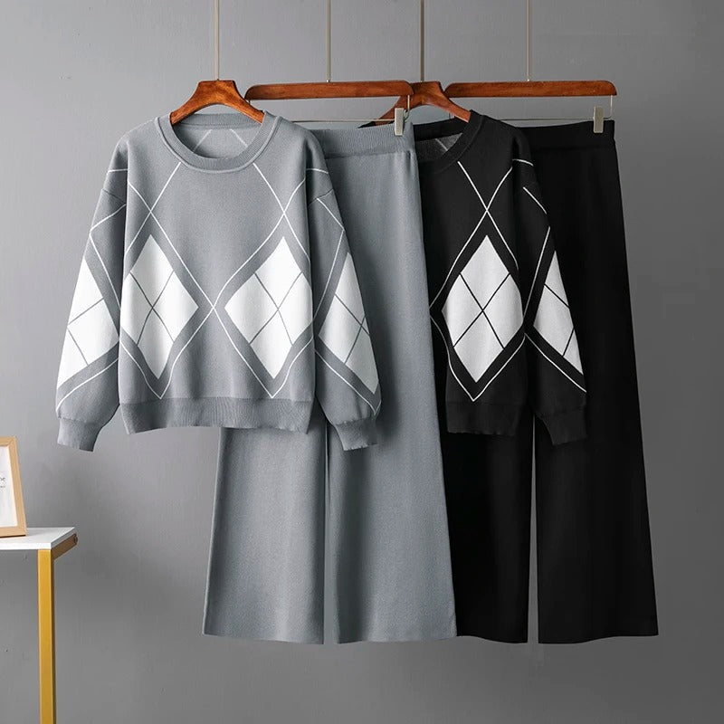 Kvinnors Tvådelad Tröja Geometriska Mönster Ullblandning-5