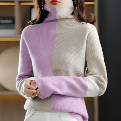 Variant image for Kvinnors Tröja Casual Stående Krage Mjuk Fiber Kontrastdesign-11
