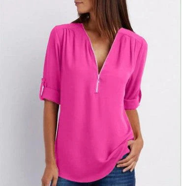 Variant image for Dam Skjorta Halv Dragkedja Andningsbart Material Loose Fit-29