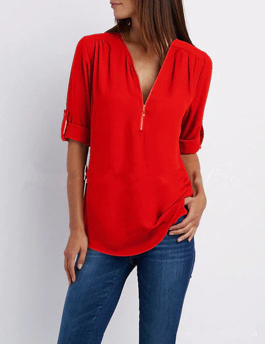 Dam Skjorta Halv Dragkedja Andningsbart Material Loose Fit-2