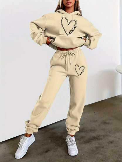 Dam Hoodie Set Avslappnad Mjuk Blandningsväv-5