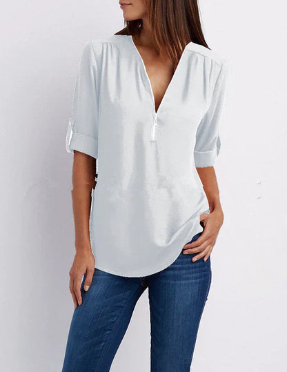 Variant image for Dam Skjorta Halv Dragkedja Andningsbart Material Loose Fit-57