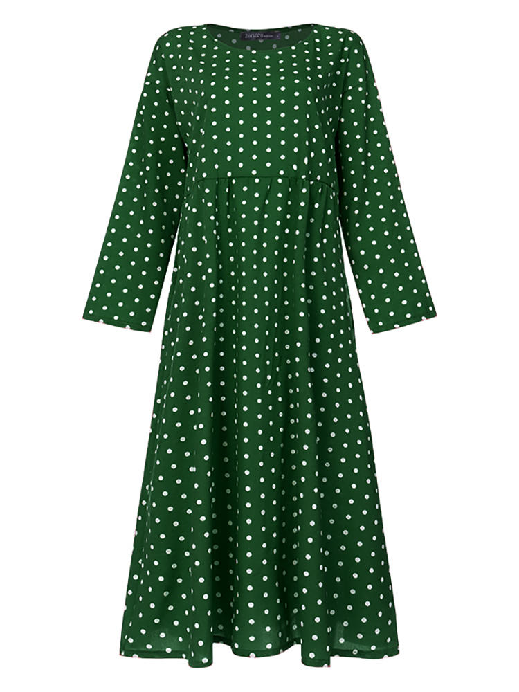 Långärmad Klänning för Kvinnor med O-hals och Sidofickor – 100% Bomull, Avslappnad Passform, Flera Storlekar 6