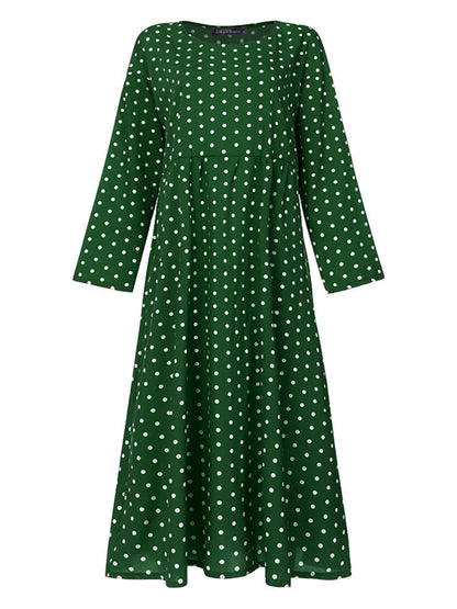 Långärmad Klänning för Kvinnor med O-hals och Sidofickor – 100% Bomull, Avslappnad Passform, Flera Storlekar 6