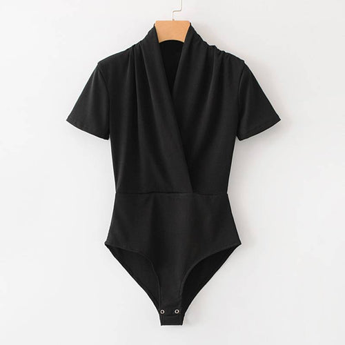 Kortärmad Bodysuit Dam i Stretch Polyester och Spandex – Smickrande Passform för Vardags- och Festbruk 1