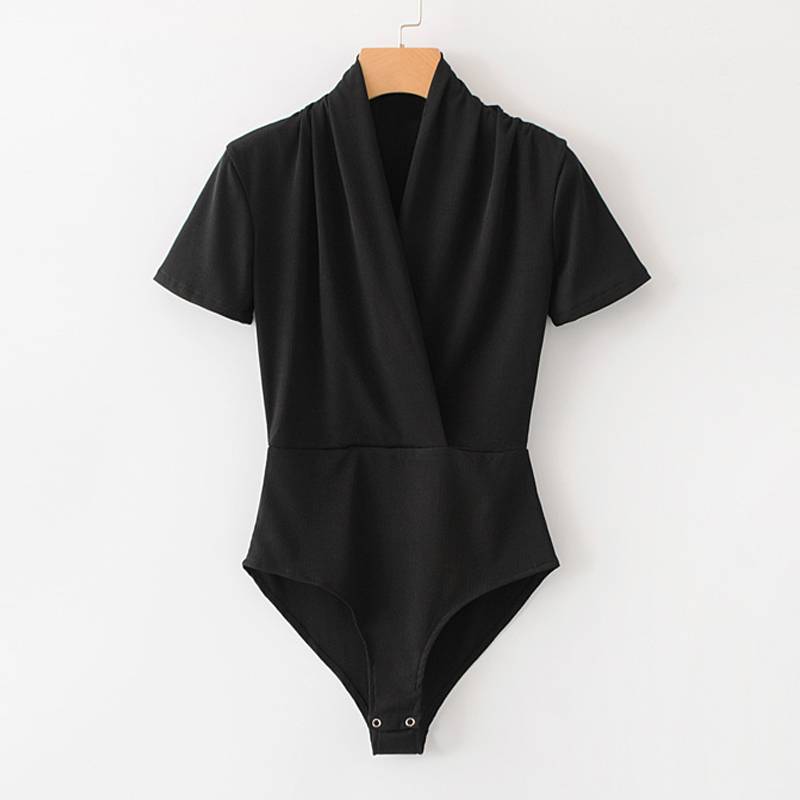Kortärmad Bodysuit Dam i Stretch Polyester och Spandex – Smickrande Passform för Vardags- och Festbruk 7