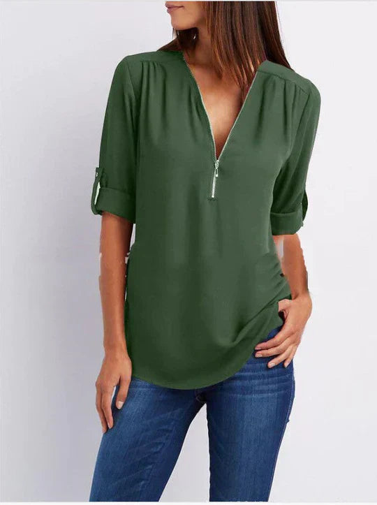 Variant image for Dam Skjorta Halv Dragkedja Andningsbart Material Loose Fit-85