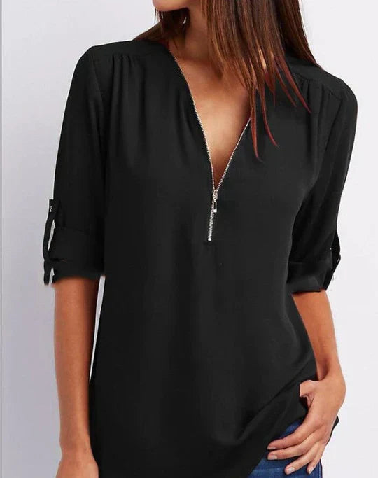 Dam Skjorta Halv Dragkedja Andningsbart Material Loose Fit-4