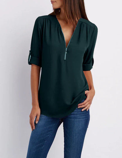 Variant image for Dam Skjorta Halv Dragkedja Andningsbart Material Loose Fit-92