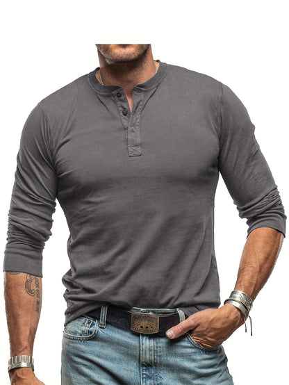 Variant image for Herrskjorta Långärmad Henley Vintage Stil Elastiskt Tyg-16