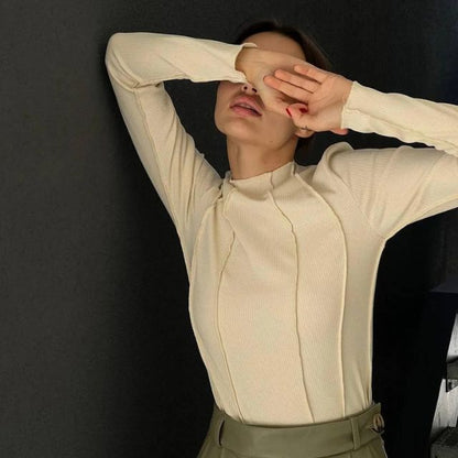 Dam Turtleneck Tröja Elegant Tight Fit 100% Bomull-2