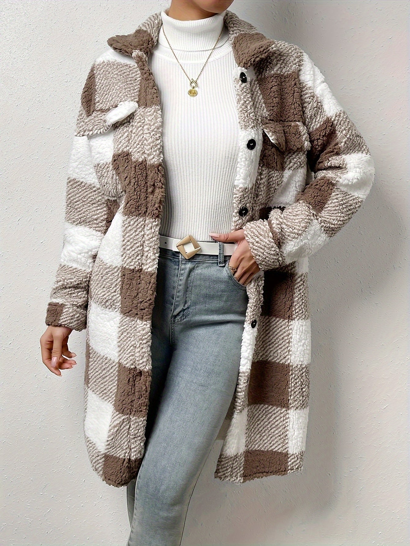Damjacka Sherpa Trendig Design Mjuk Varm Fleece-2