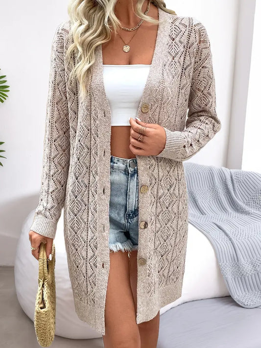 Lång Cardigan för Kvinnor med Öppen Framsida i Mjukt Material – Lätt och Andningsbar Design, Perfekt för Vardag och Fest 1