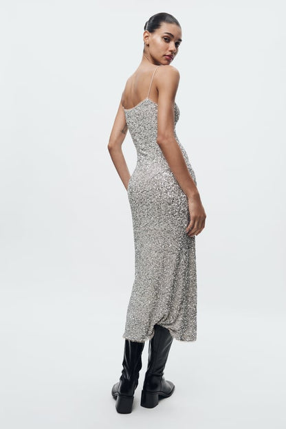 Kvinnors Ballklänning Ärmlös Paljett Polyester 4