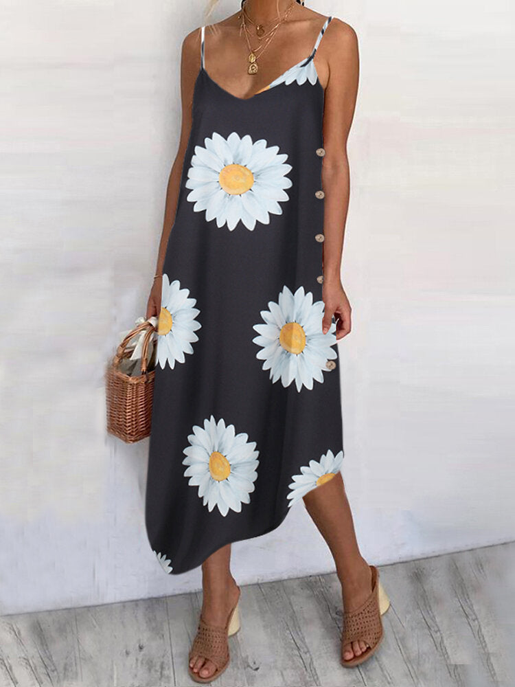 Fina Dam Klänningar Midi Asymmetrisk Hem V-Hals Blommönster Bomull Polyester-2