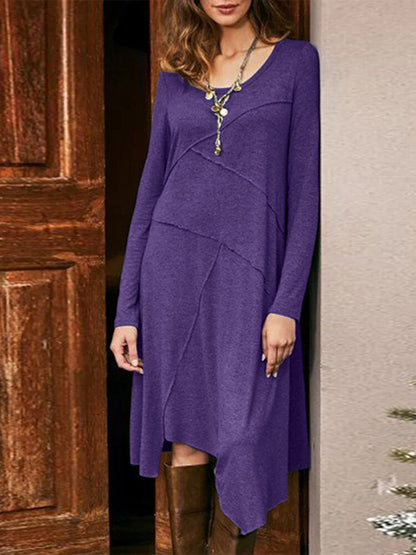 Dam Klänning Midi Lång Ärmar Asymmetrisk Hem Mjuk Blandning av Elasthan, Rayon, Polyester-4