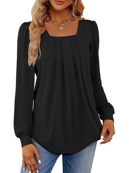 Dam Blus Fyrkantig Halsringning med Veck Polyester-1