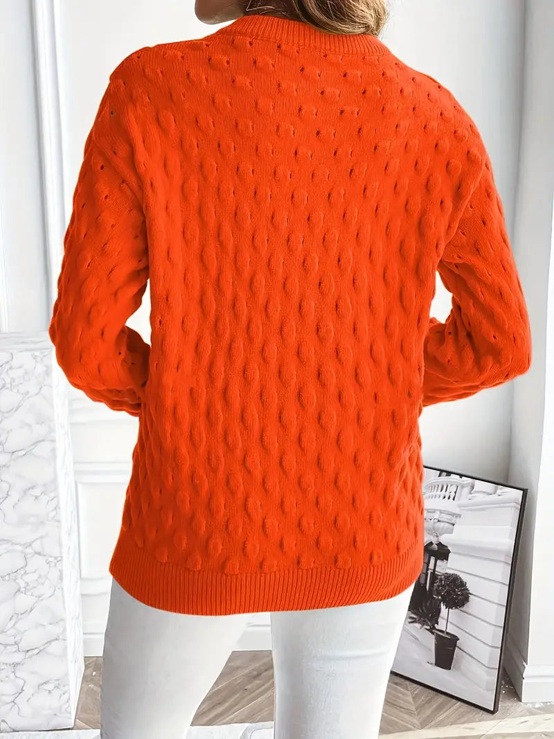 Kvinnors Monokrom Punktmönstrad Tröja i Hållbart Sticktyg – Avslappnad Passform för Kalla Dagar 3