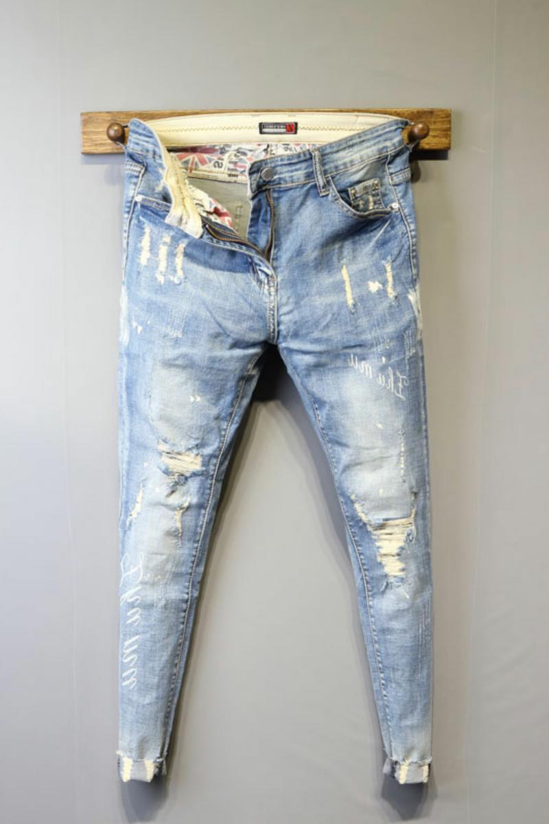 Herr Slim-Fit Byxor Denim Elastisk Midja-4