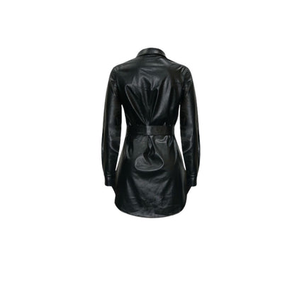 Dam Skjortklänning Syntetiskt Läder med Bälte Elegant Design-5