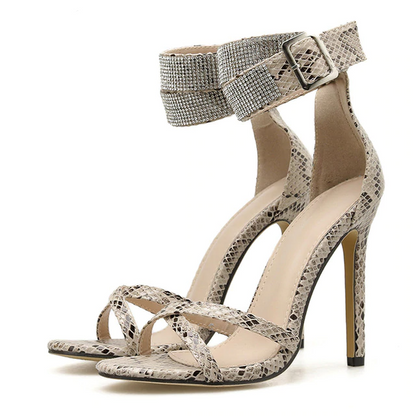 Dam Sandaler Snakeskin Tryck med Strassdetaljer och Plattform-1