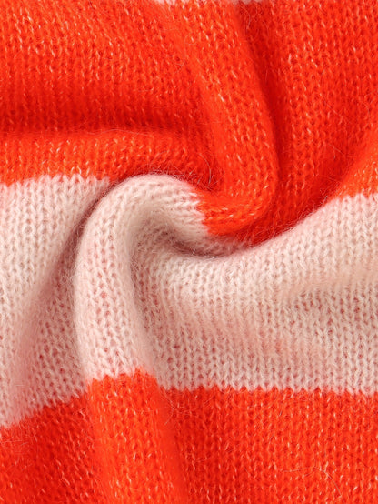 Dam Vintertröja Randig Bomull Avslappnad-5