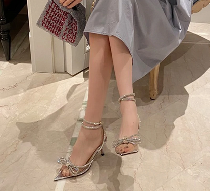 Kvinnors Höga Klackar Slingback PVC med Fjärilsknut-6