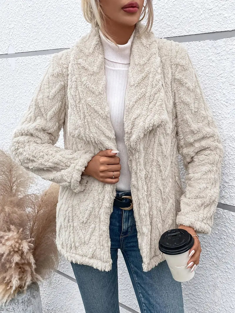 Kvinnor Sherpa Jacka Öppen Design Fleece-1