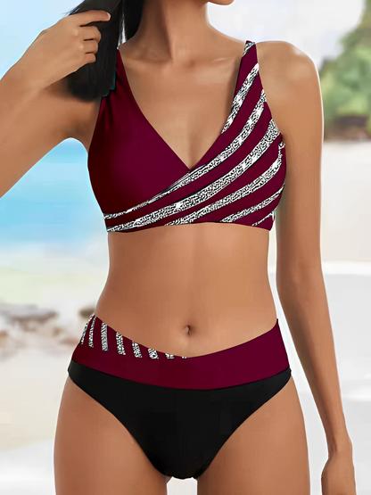 Dam Bikini Randig Hög Kvalitet Nylon Spandex-2