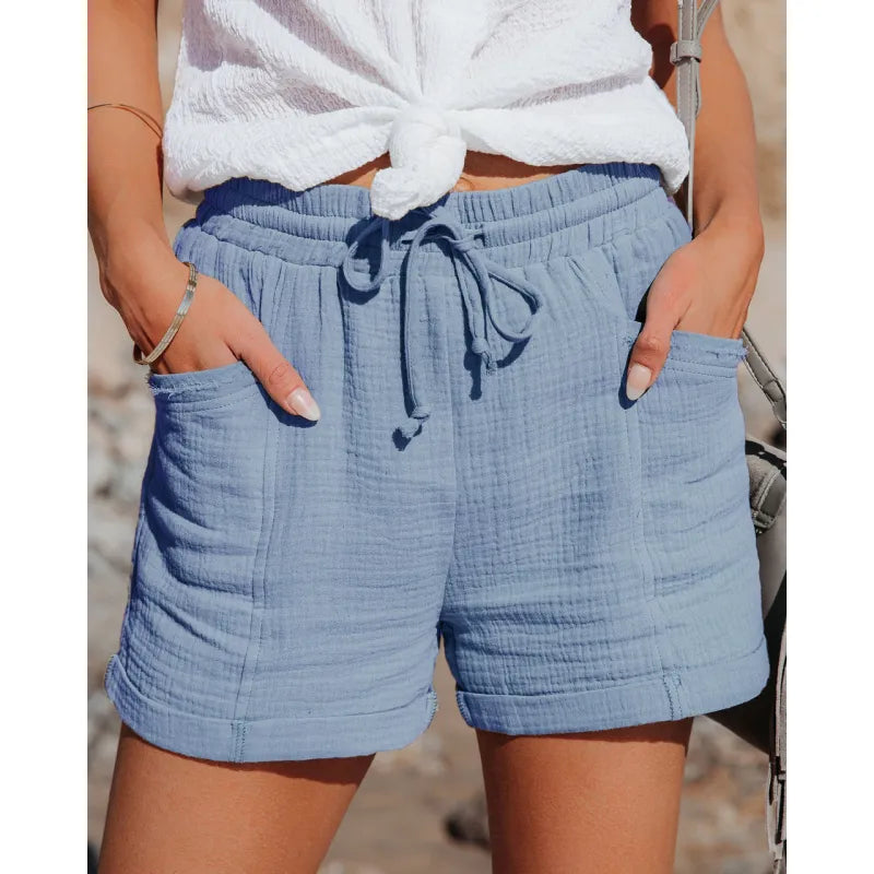 Dam Shorts Hög Midja Lätt Bomullsblandning-4