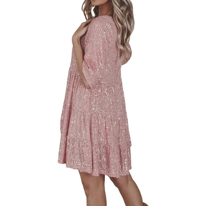 Festklänning Dam Paljett Löst Snitt Polyester-6