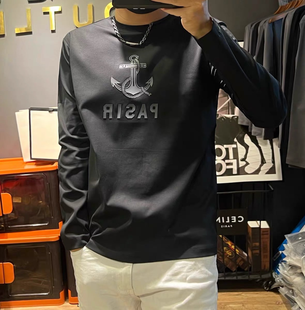 Dam Långärmad Topp Geometrisk Design 100% Bomull 2