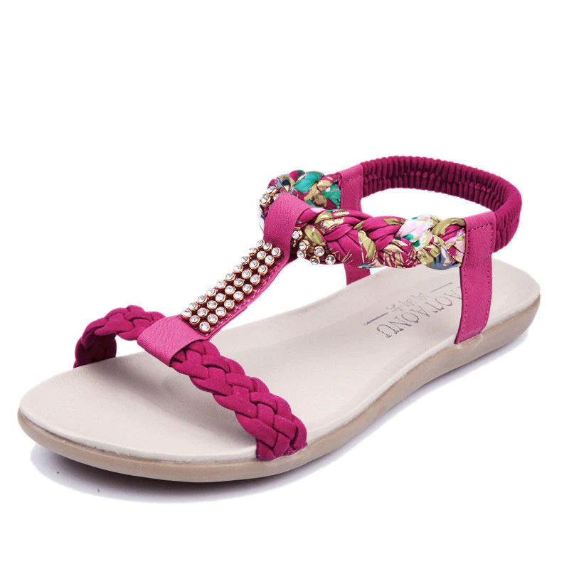 Damsandaler T-Strap Blommor Rhinestones Bomull 10