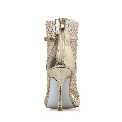 Dam Gladiator Peeptoe Stiletto Mesh Läderlook-2